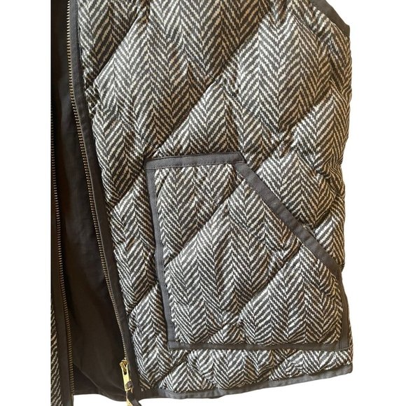 J Crew Vest Quilted Puffer Gray White Herringbone Jacket Full Zipper Size M - Picture 5 of 9